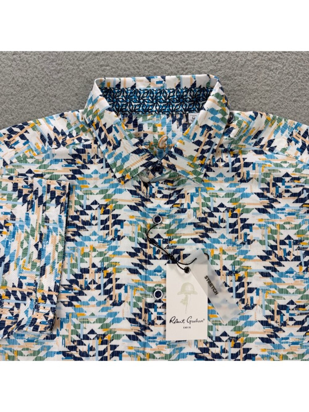 Robert Graham Shirt Mens Medium M White Collins Abstract Short Sleeve Button Up